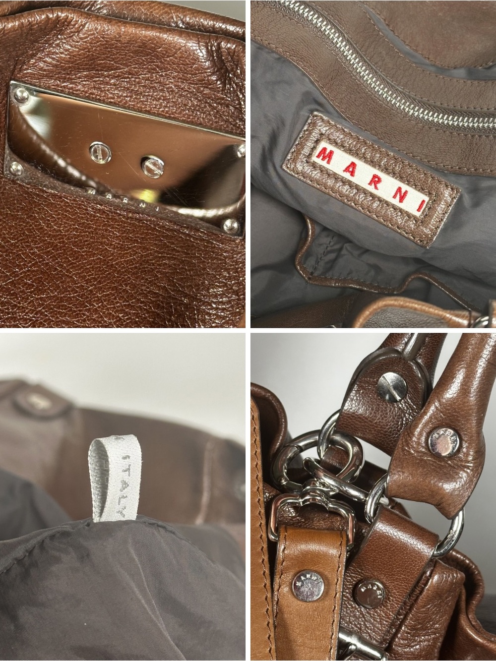 Marni FW09 Oversized Brown Leather Slouch Hobo Tote Bag Crossbody Purse Italy - Picture 6 of 15